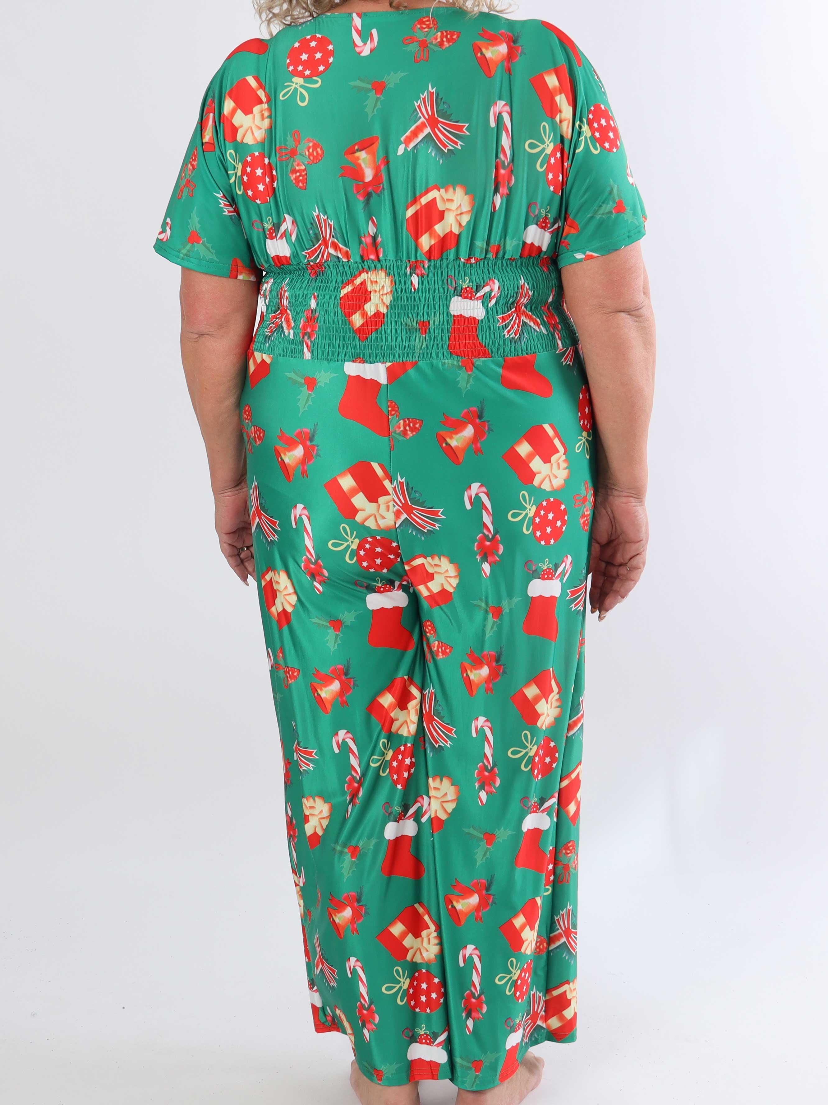 Pams Holiday Jumpsuit - Elastisk jumpsuit i plusstorlek med julmotiv